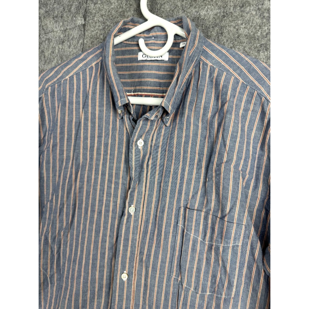 GUSTIN Oxford Shirt Men's XXL TALL Striped Cotton Pocket Button Down